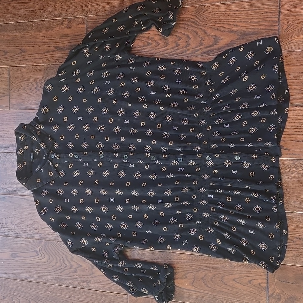 Volcom Black Printed Peplum Blouse Oversized S EUC